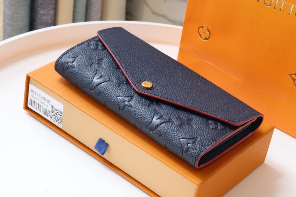 LOUIS VUITTON LV SARAH WALLET MONOGRAM EMPREINTE LEATHER 19CM BLACK RED