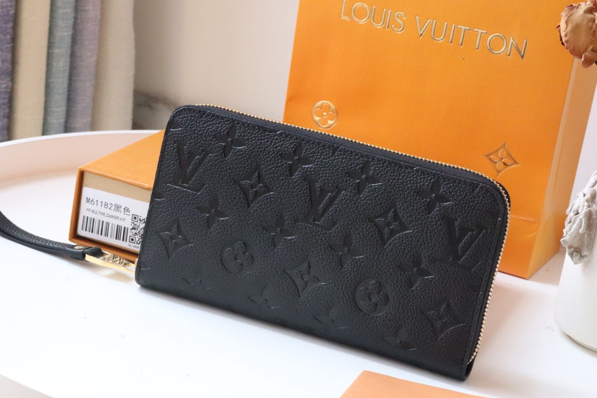 LOUIS VUITTON LV ZIPPY WALLET LONG PURSE BLACK MONOGRAM EMPREINTE LEATHER