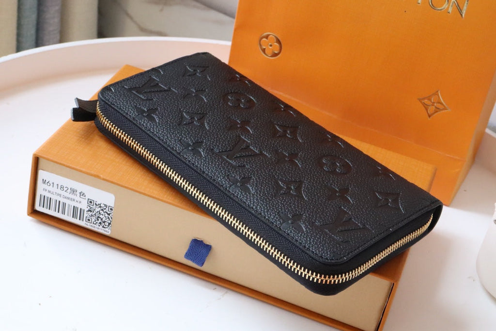 LOUIS VUITTON LV ZIPPY WALLET LONG PURSE BLACK MONOGRAM EMPREINTE LEATHER