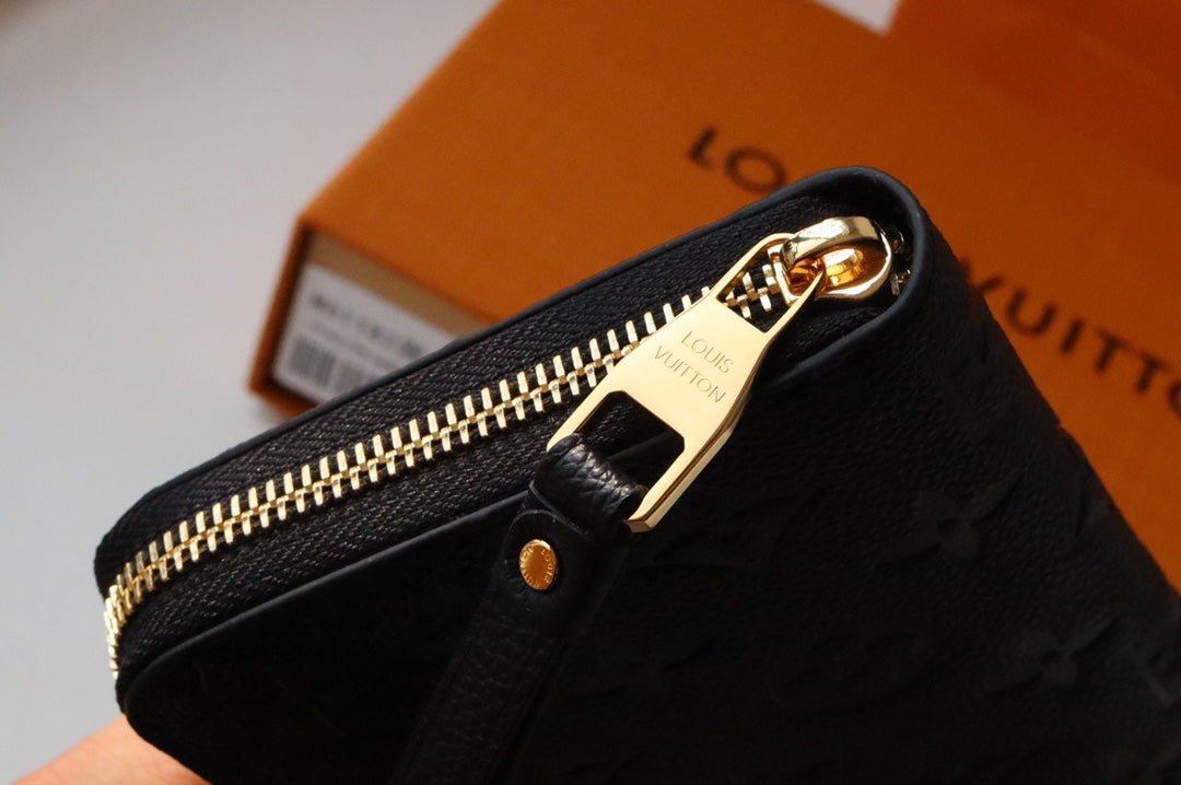 LOUIS VUITTON LV ZIPPY WALLET LONG PURSE BLACK MONOGRAM EMPREINTE LEATHER
