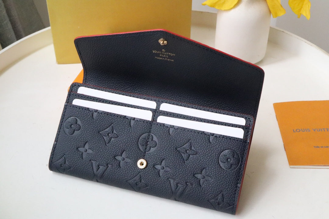 LOUIS VUITTON SARAH WALLET BLACK RED MONOGRAM EMPREINTE 19CM
