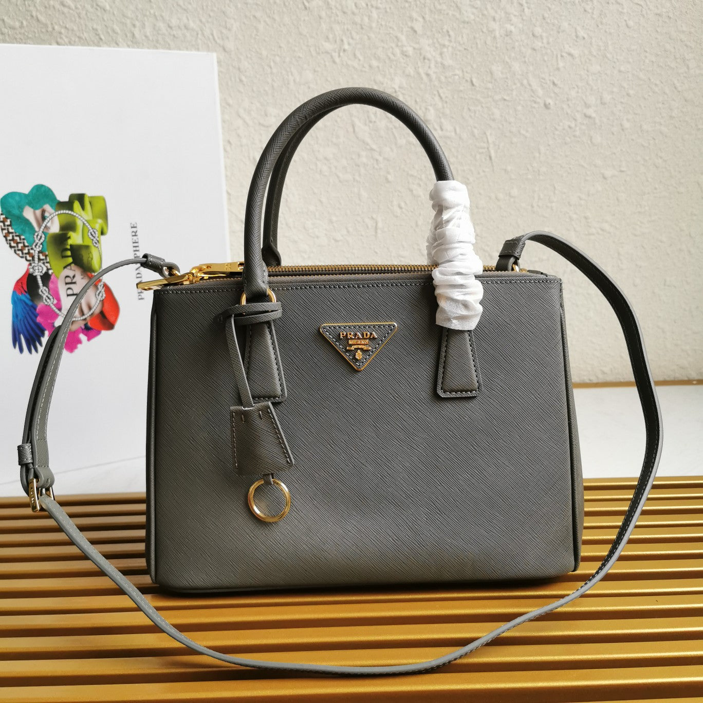 PRADA MEDIUM GALLERIA 28 GREY SAFFIANO LEATHER