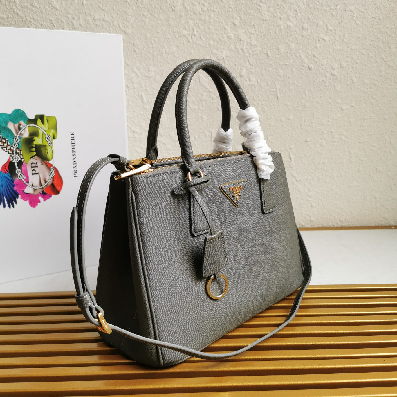 PRADA MEDIUM GALLERIA 28 GREY SAFFIANO LEATHER