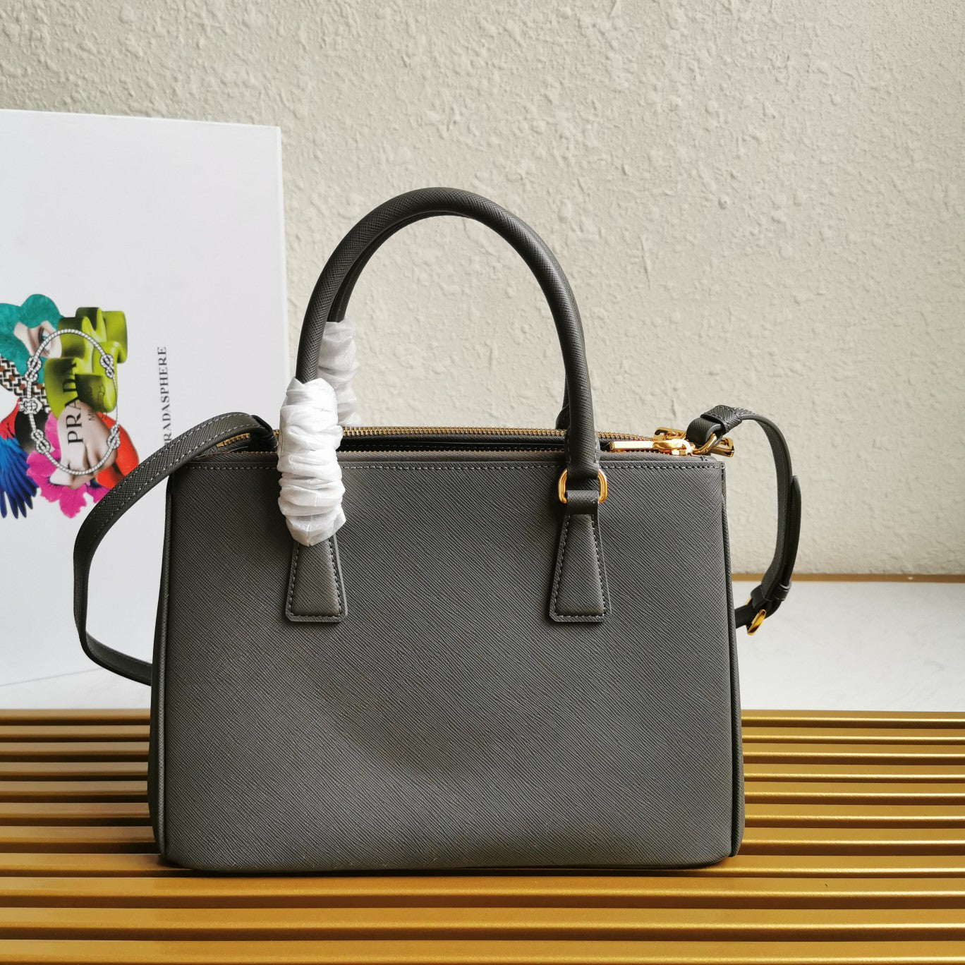 PRADA MEDIUM GALLERIA 28 GREY SAFFIANO LEATHER