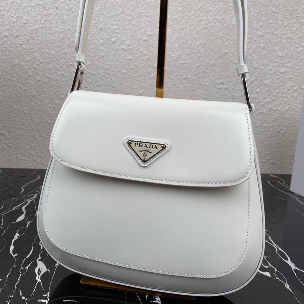 PRADA CLEO 24 WHITE BRUSHED LEATHER SHOULDER BAG