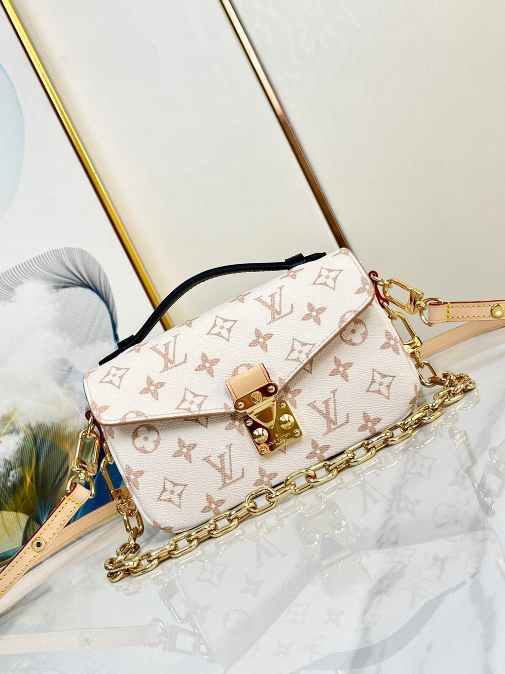 LOUIS VUITTON POCHETTE METIS 21.5 WHITE BROWN MONOGRAM CANVAS