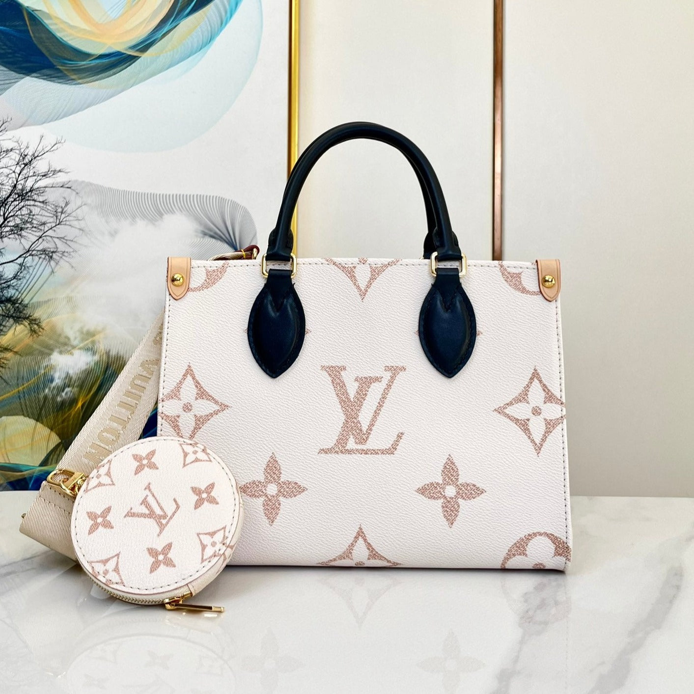 LOUIS VUITTON ONTHEGO 25 WHITE BROWN MONOGRAM CANVAS