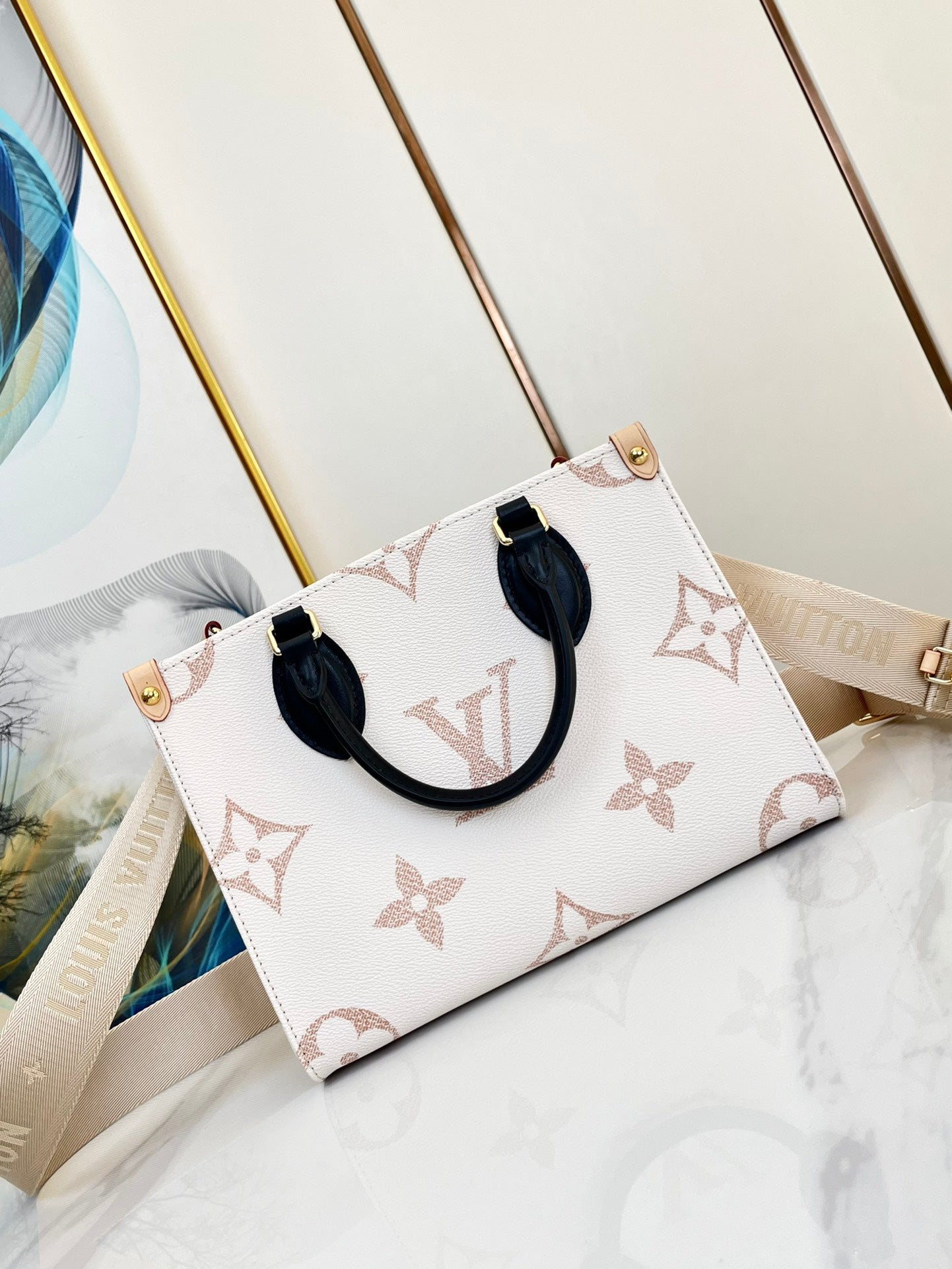 LOUIS VUITTON ONTHEGO 25 WHITE BROWN MONOGRAM CANVAS
