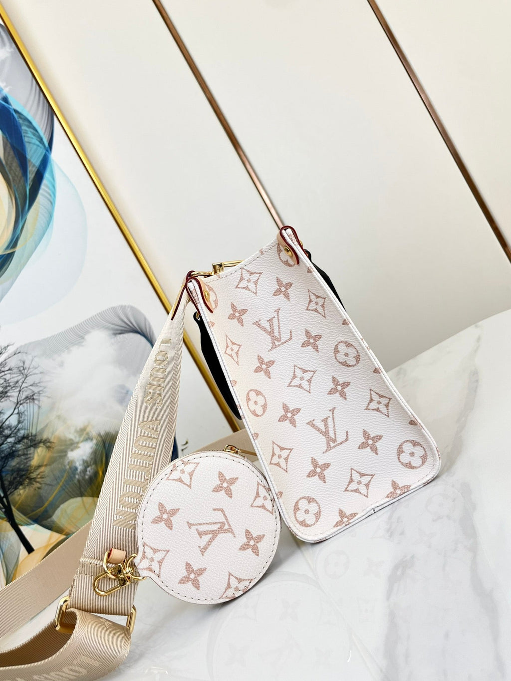 LOUIS VUITTON ONTHEGO 25 WHITE BROWN MONOGRAM CANVAS