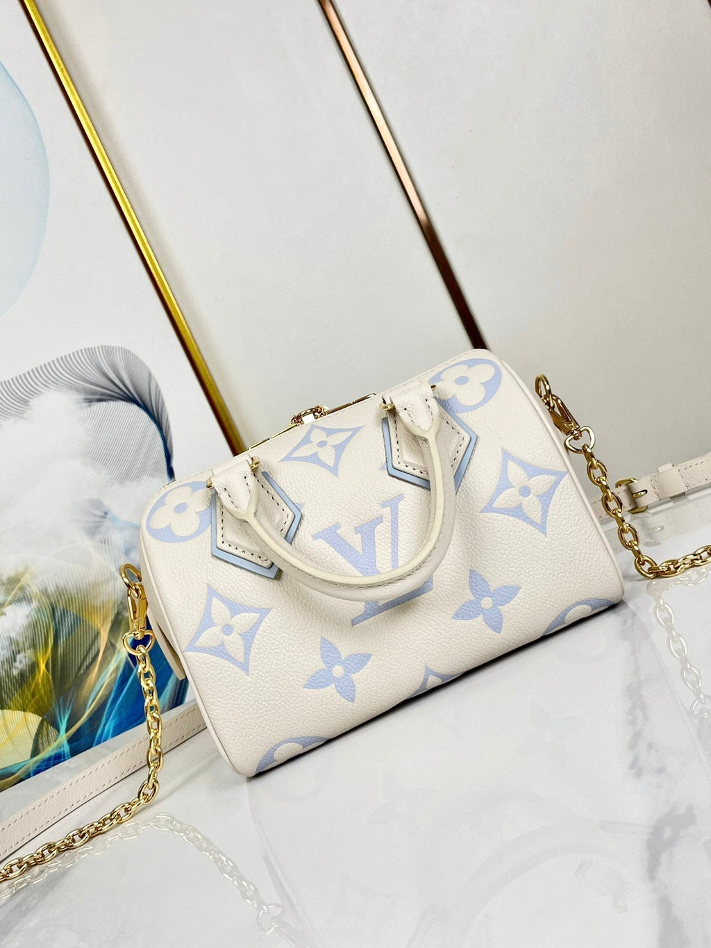 LOUIS VUITTON SPEEDY 20.5 WHITE BLUE MONOGRAM CANVAS