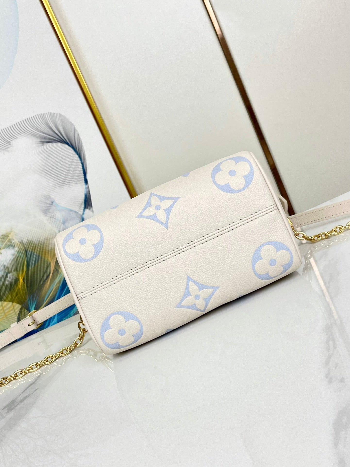 LOUIS VUITTON SPEEDY 20.5 WHITE BLUE MONOGRAM CANVAS