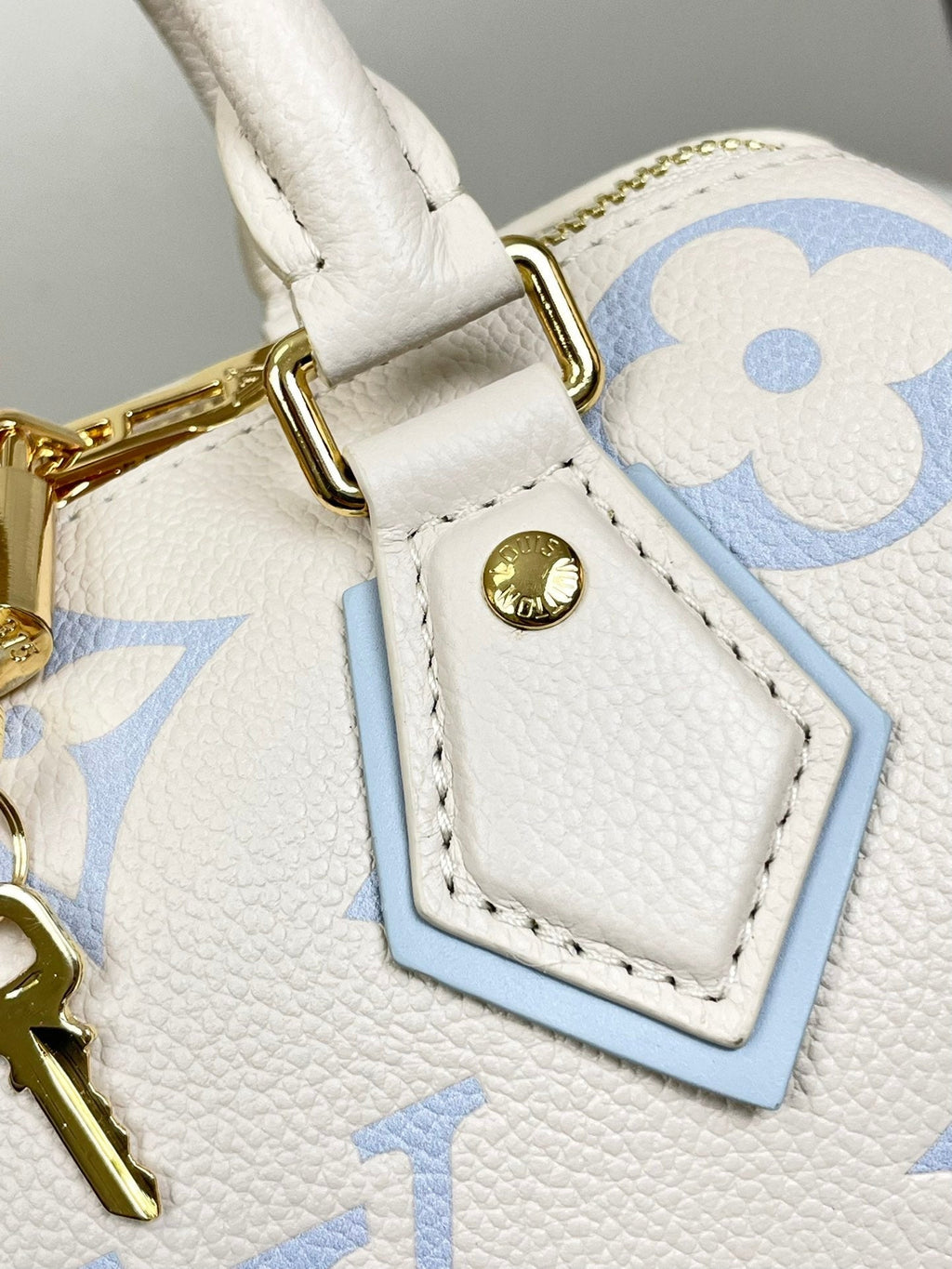 LOUIS VUITTON SPEEDY 20.5 WHITE BLUE MONOGRAM CANVAS