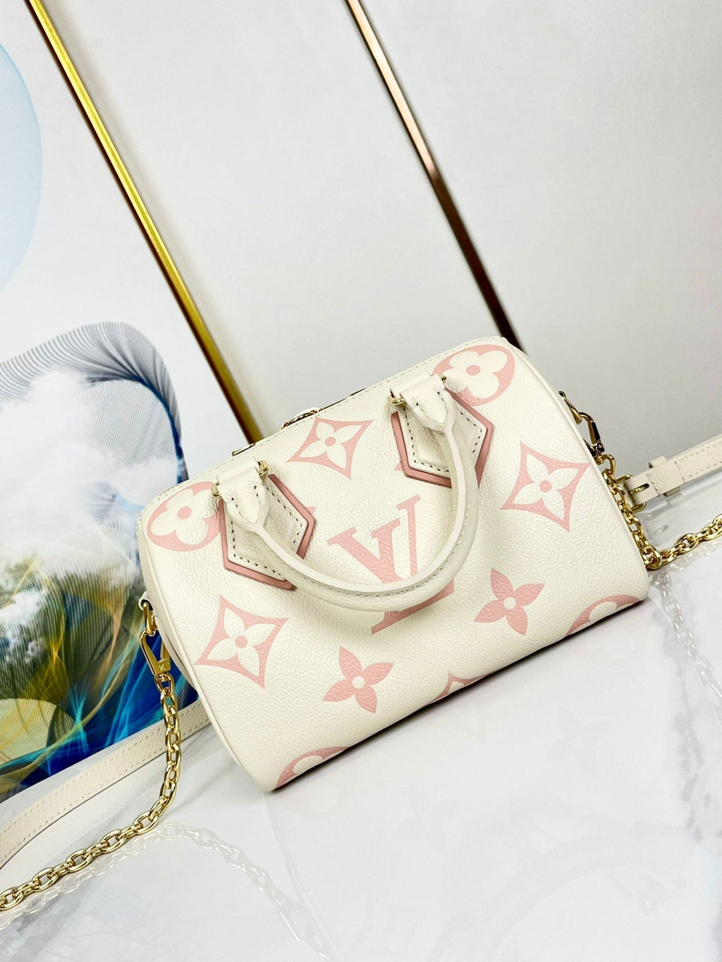 LOUIS VUITTON SPEEDY 20.5 WHITE PINK MONOGRAM CANVAS