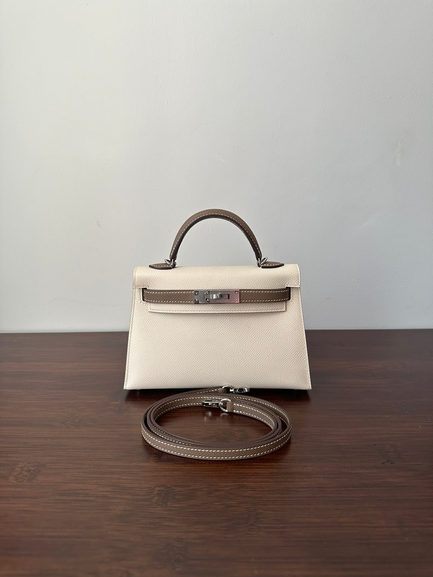 HERMES KELLY MINI 20 WHITE ETAIN EPSOM SILVER HARDWARE