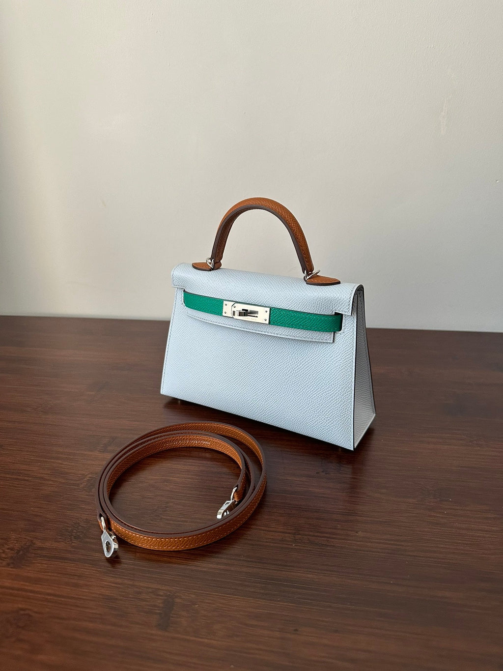 HERMES KELLY MINI 20 CLOUD BLUE EPSOM SILVER HARDWARE