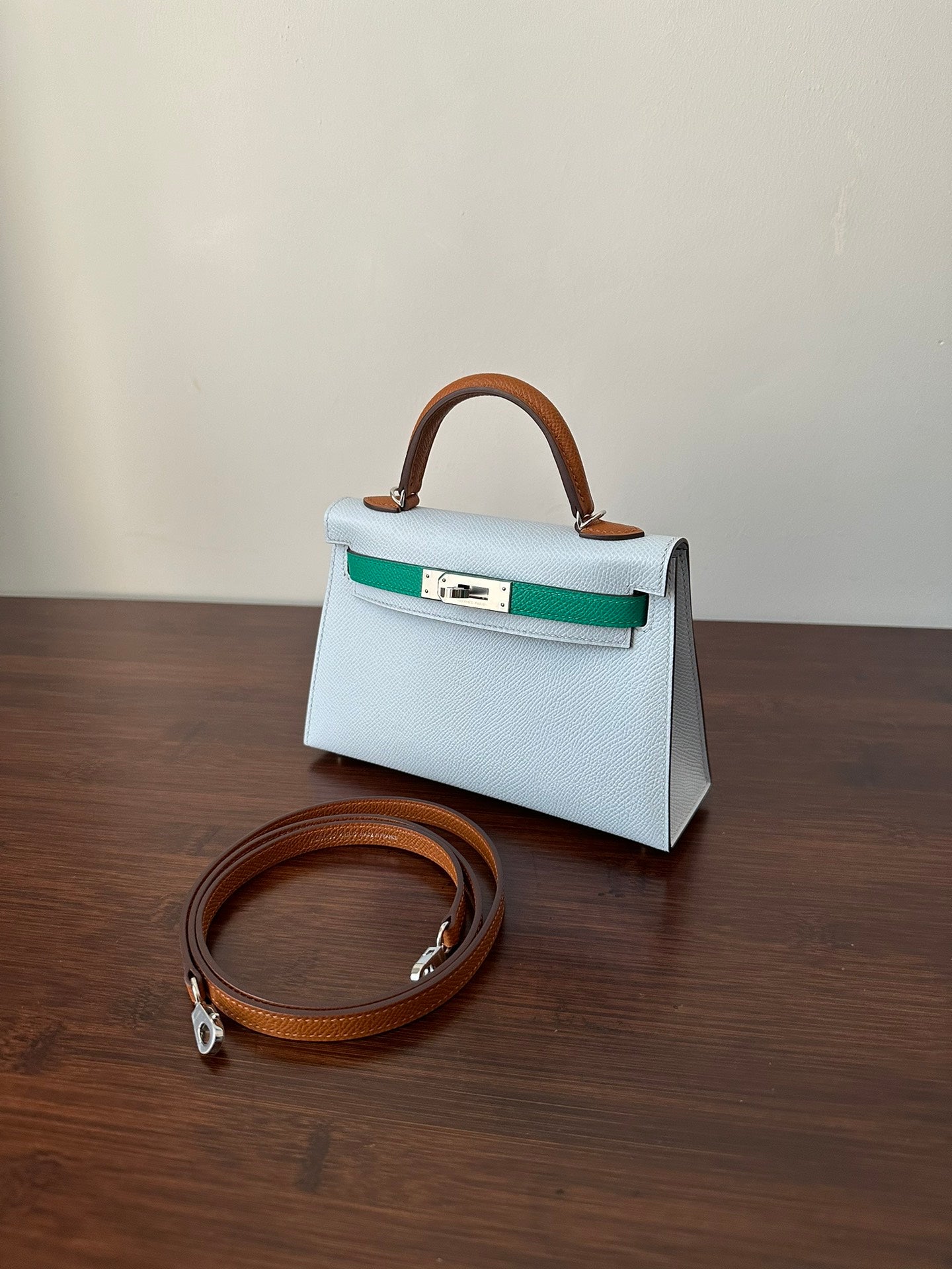 HERMES KELLY MINI 20 CLOUD BLUE EPSOM SILVER HARDWARE