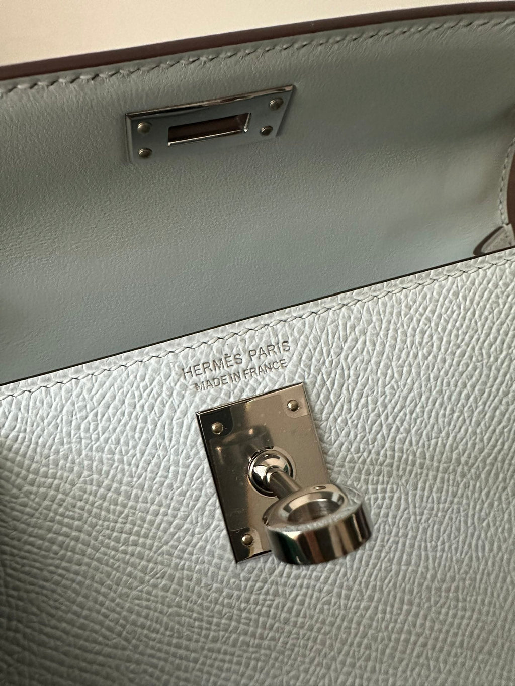 HERMES KELLY MINI 20 CLOUD BLUE EPSOM SILVER HARDWARE