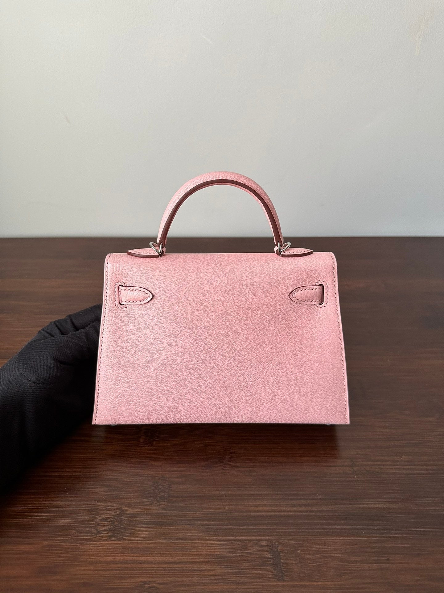 HERMES KELLY MINI 19 PINK CHEVRE SILVER HARDWARE