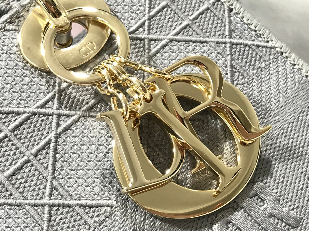 DIOR MEDIUM LADY D-LITE 24 GRAY CANNAGE EMBROIDERY