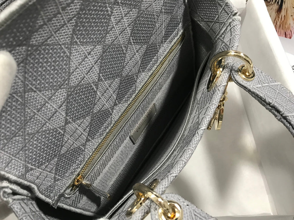 DIOR MEDIUM LADY D-LITE 24 GRAY CANNAGE EMBROIDERY