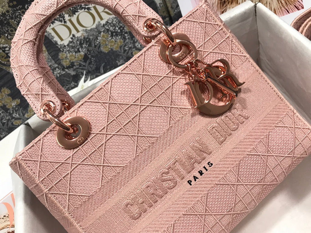 DIOR MEDIUM LADY D-LITE 24 PINK CANNAGE EMBROIDERY