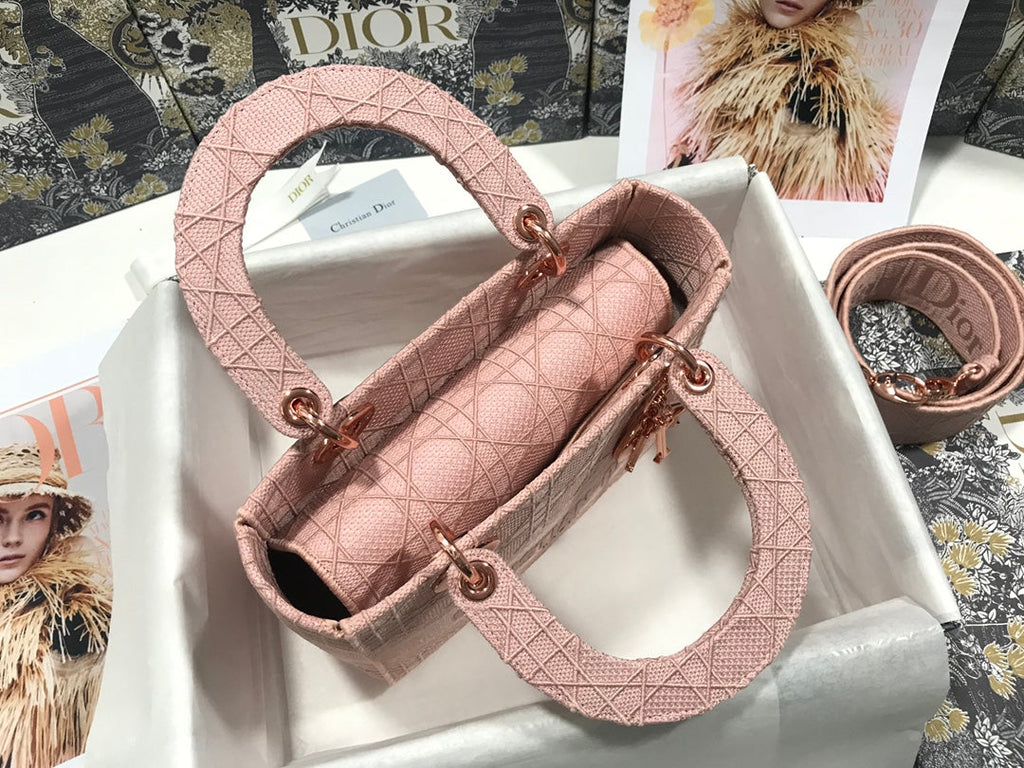 DIOR MEDIUM LADY D-LITE 24 PINK CANNAGE EMBROIDERY