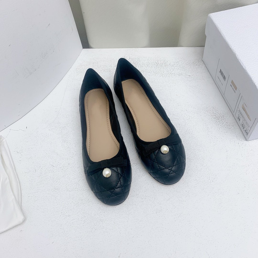 DIOR CD BALLET FLAT BLACK MOP FRONT