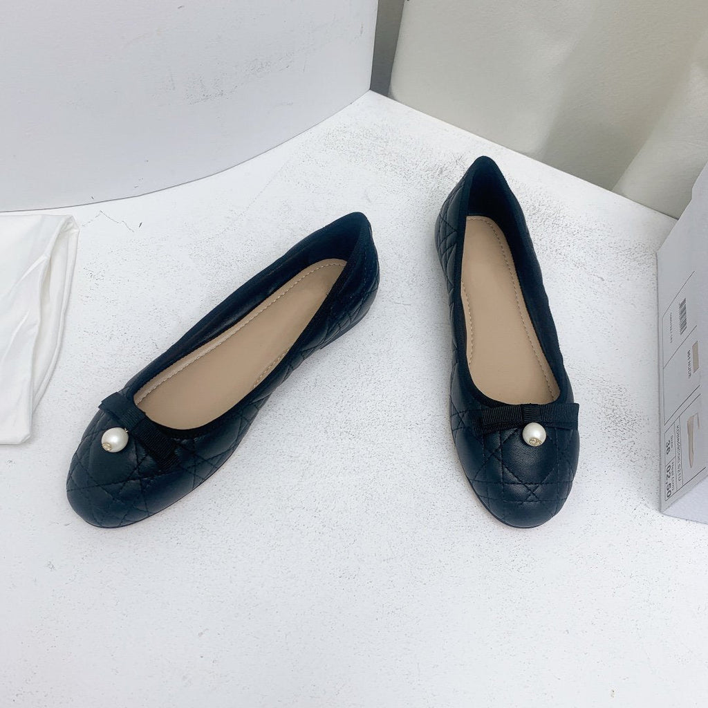 DIOR CD BALLET FLAT BLACK MOP FRONT