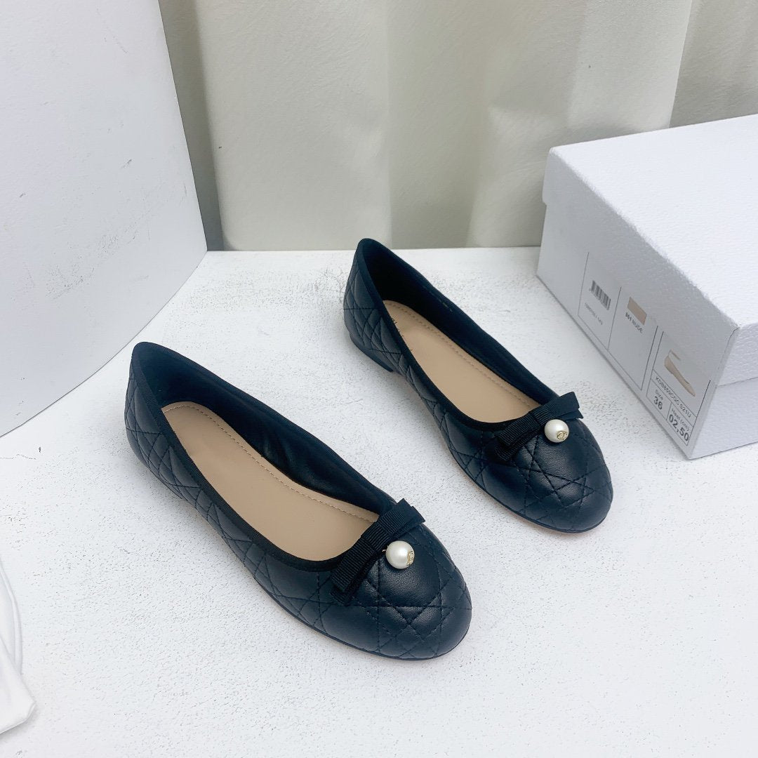 DIOR CD BALLET FLAT BLACK MOP FRONT