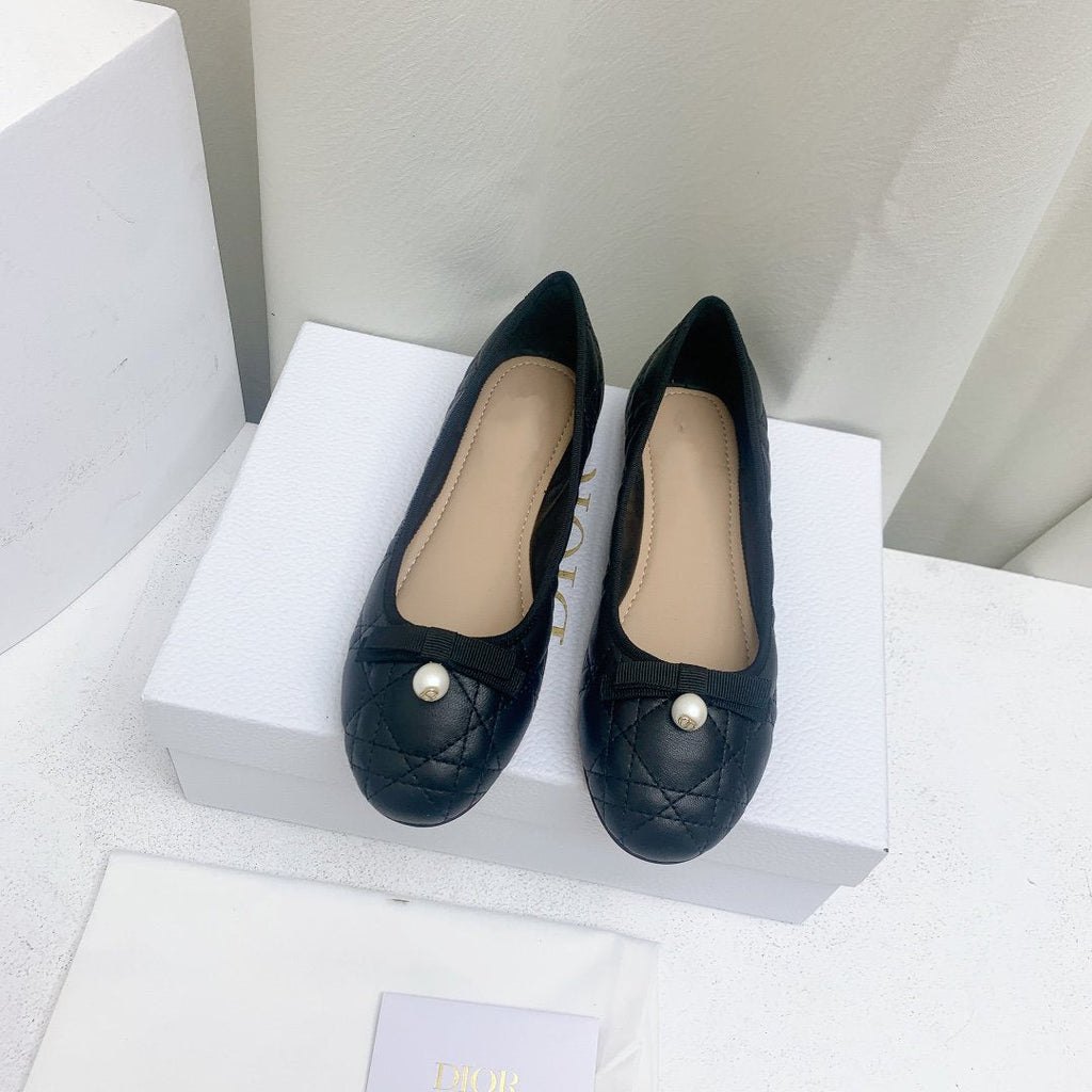 DIOR CD BALLET FLAT BLACK MOP FRONT