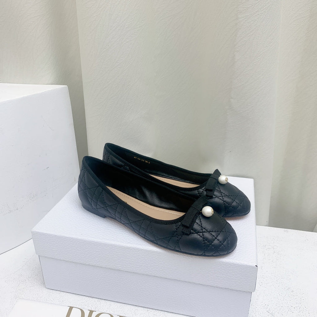 DIOR CD BALLET FLAT BLACK MOP FRONT