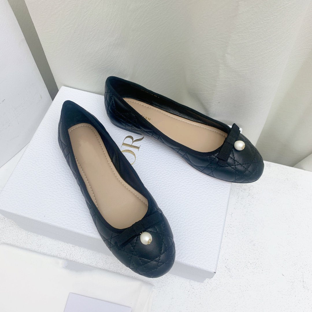 DIOR CD BALLET FLAT BLACK MOP FRONT