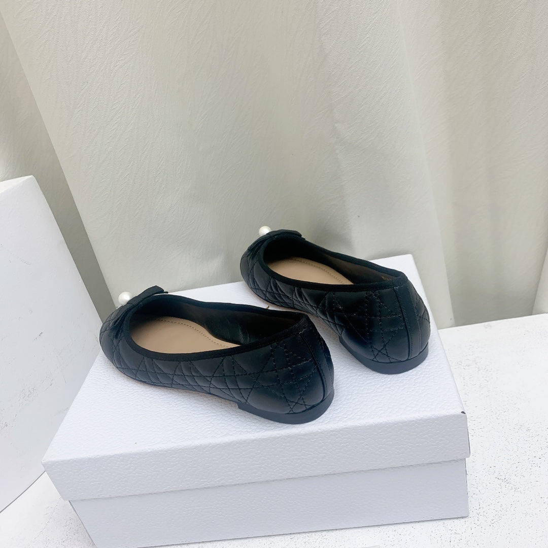 DIOR CD BALLET FLAT BLACK MOP FRONT