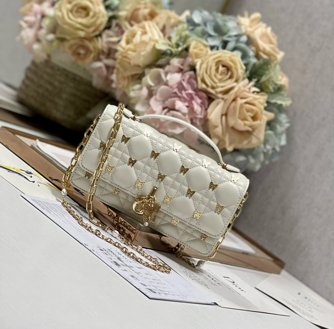 DIOR MISS LADY 21 BUTTERFLY STUD WHITE LAMBSKIN