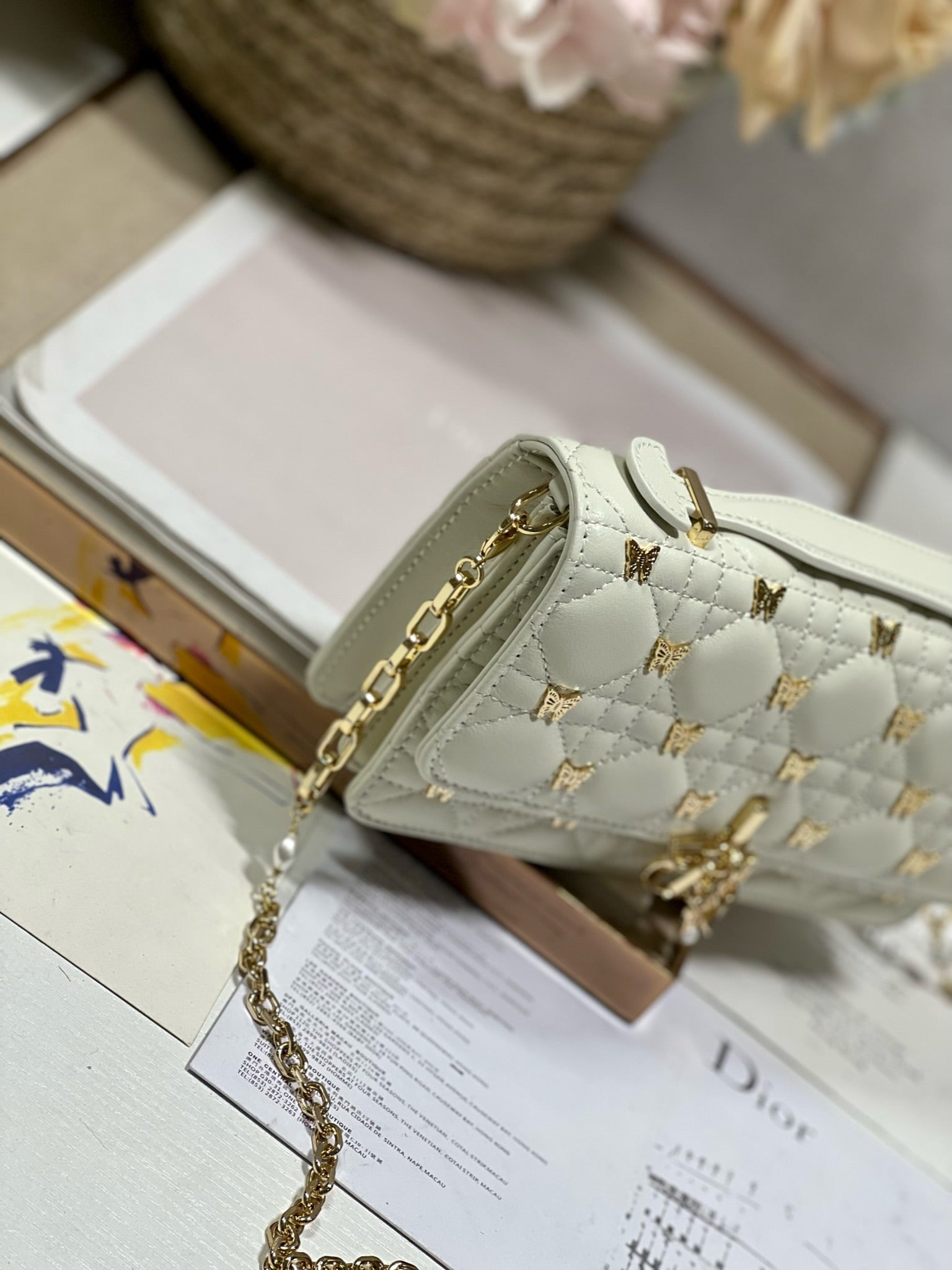 DIOR MISS LADY 21 BUTTERFLY STUD WHITE LAMBSKIN