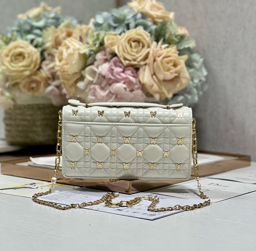 DIOR MISS LADY 21 BUTTERFLY STUD WHITE LAMBSKIN