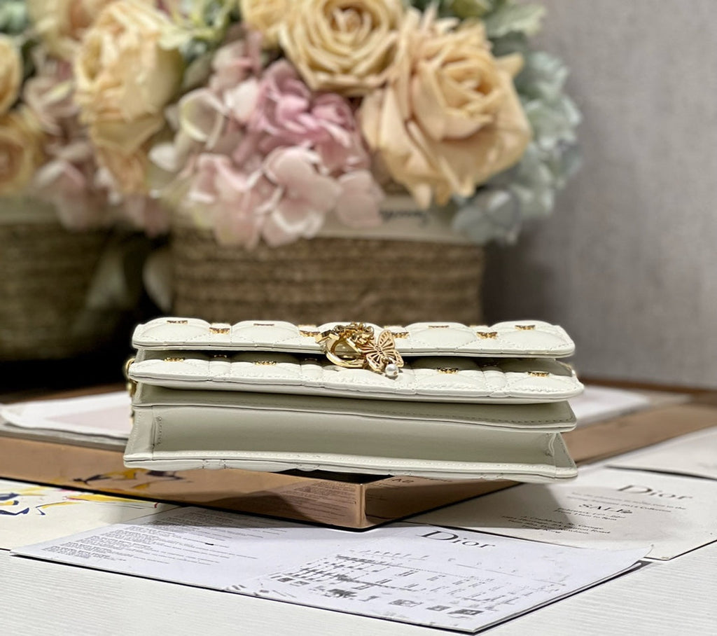 DIOR MISS LADY 21 BUTTERFLY STUD WHITE LAMBSKIN