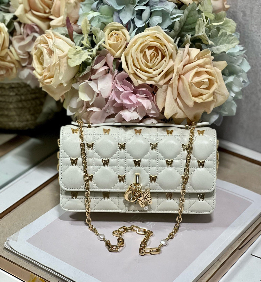 DIOR MISS LADY 21 BUTTERFLY STUD WHITE LAMBSKIN