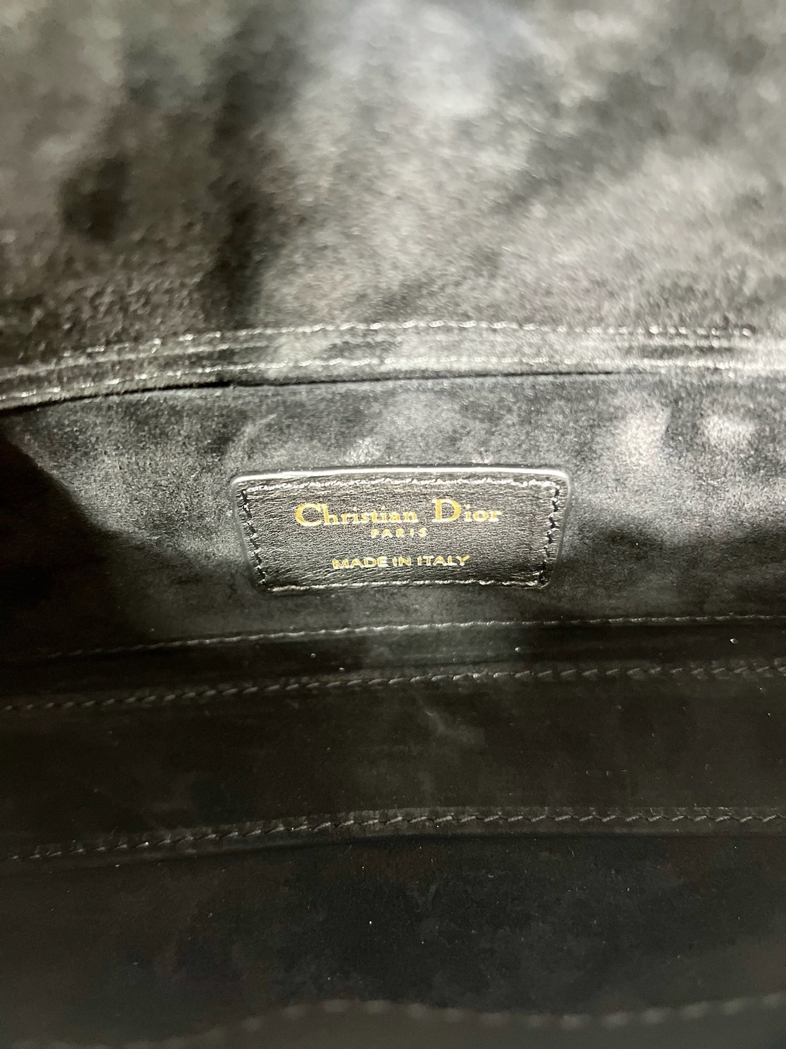 DIOR SMALL LADY D-JOY 22 BUTTERFLY STUD BLACK LAMBSKIN