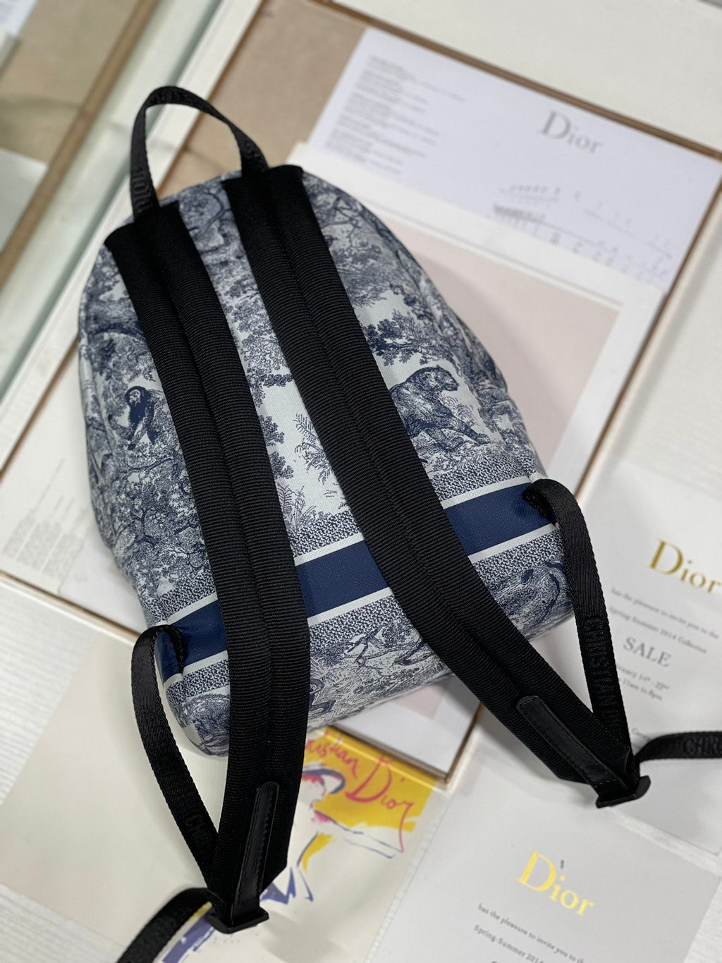 DIOR TRAVEL BACKPACK 20CM WHITE BLUE OBLIQUE JACQUARD