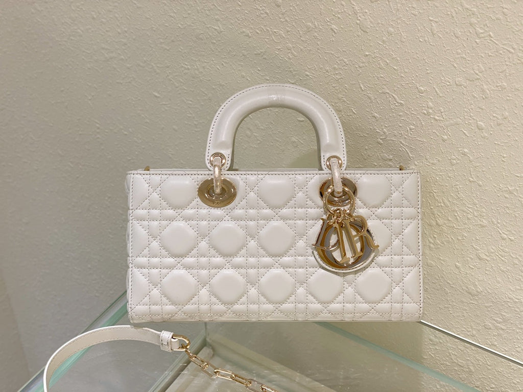 DIOR MEDIUM LADY D-JOY 26 WHITE LAMBSKIN