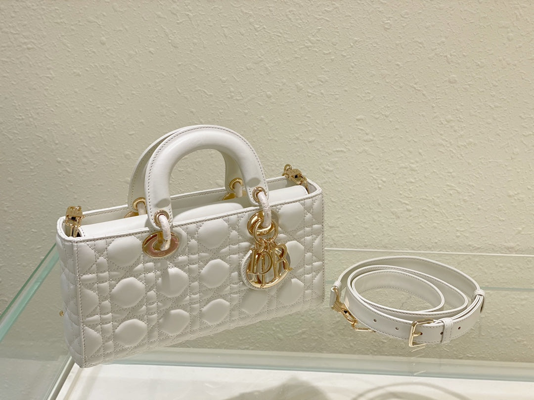 DIOR MEDIUM LADY D-JOY 26 WHITE LAMBSKIN