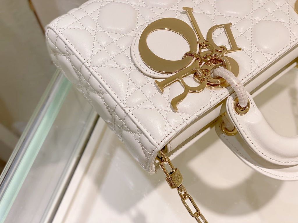 DIOR MEDIUM LADY D-JOY 26 WHITE LAMBSKIN