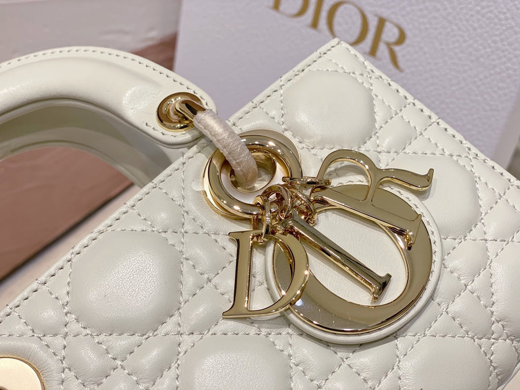 DIOR MICRO LADY D-JOY 16.5 WHITE LAMBSKIN