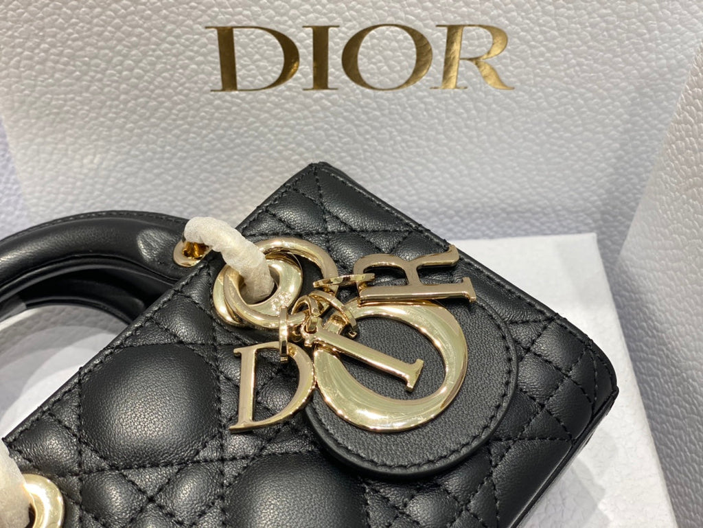 DIOR MICRO LADY D-JOY 16.5 BLACK LAMBSKIN