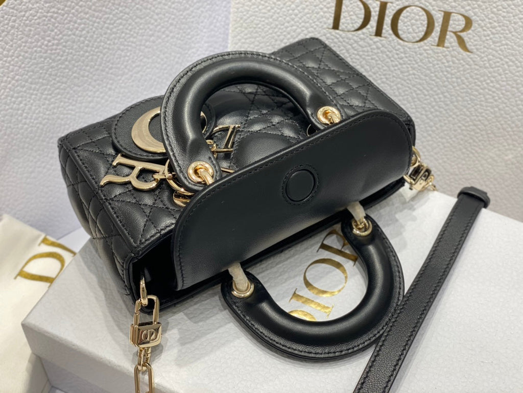DIOR MICRO LADY D-JOY 16.5 BLACK LAMBSKIN