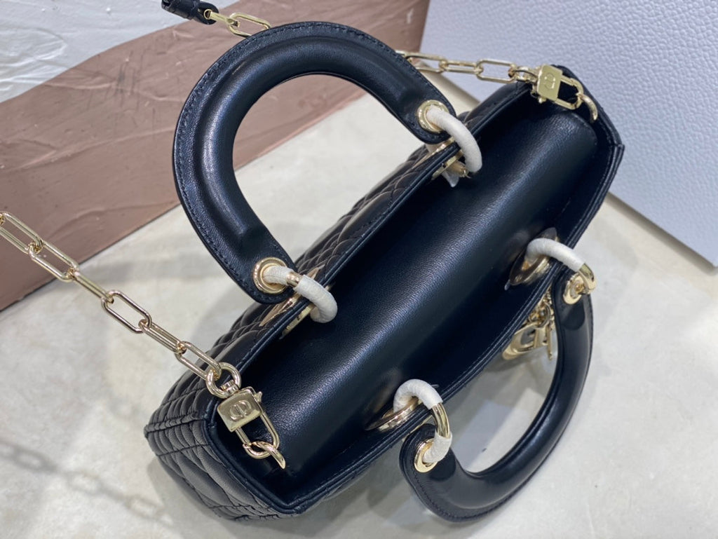 DIOR SMALL LADY D-JOY 22 BLACK LAMBSKIN