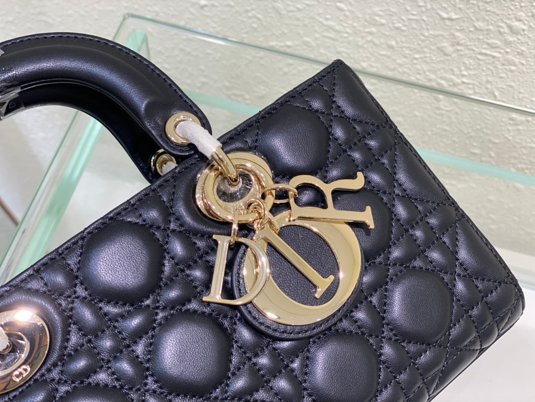 DIOR MEDIUM LADY D-JOY 26 BLACK LAMBSKIN