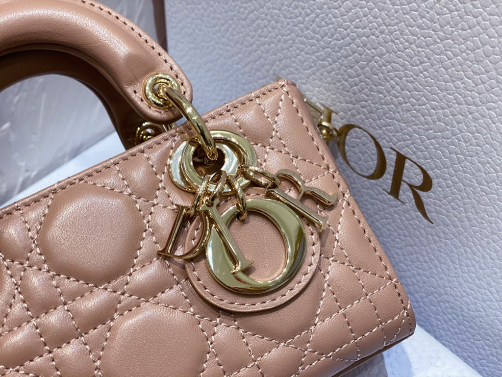 DIOR MICRO LADY D-JOY 16.5 ROSE LAMBSKIN