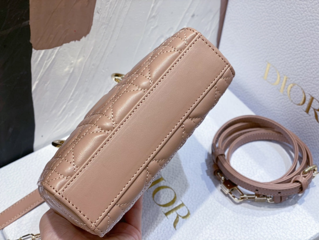 DIOR MICRO LADY D-JOY 16.5 ROSE LAMBSKIN